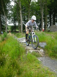 Mountain bikers on skills course at Tollymore